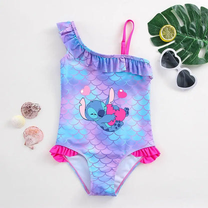 Traje de baño de una pieza con estampado de escamas de sirena para niña pequeña de Lilo Stitch, traje de baño para playa