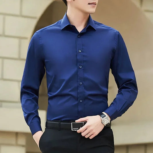 Camisa de negocios de manga larga para hombre, color liso, talla grande 8XL, nueva, clásica, básica, informal, ajustada, blanca, para primavera y otoño