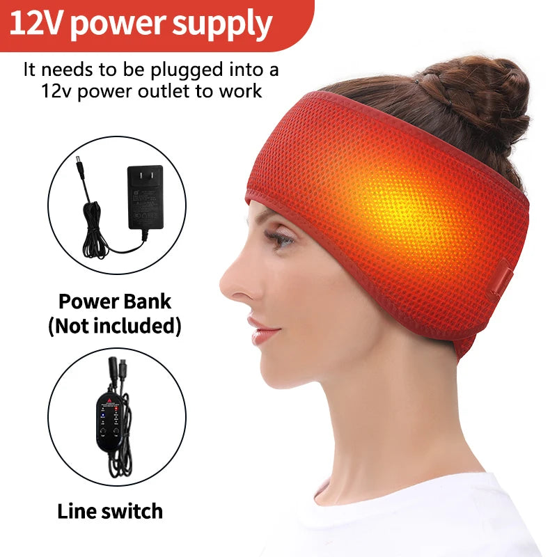 Electric Heating Head Wrap Headache Relief Headband Heated Head Belt Scalp 3 Temperature Levels for Migraines Relaxing