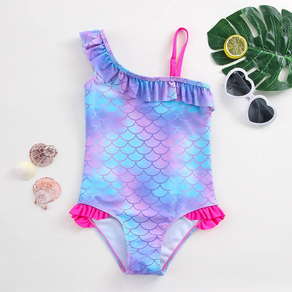 Traje de baño de una pieza con estampado de escamas de sirena para niña pequeña de Lilo Stitch, traje de baño para playa