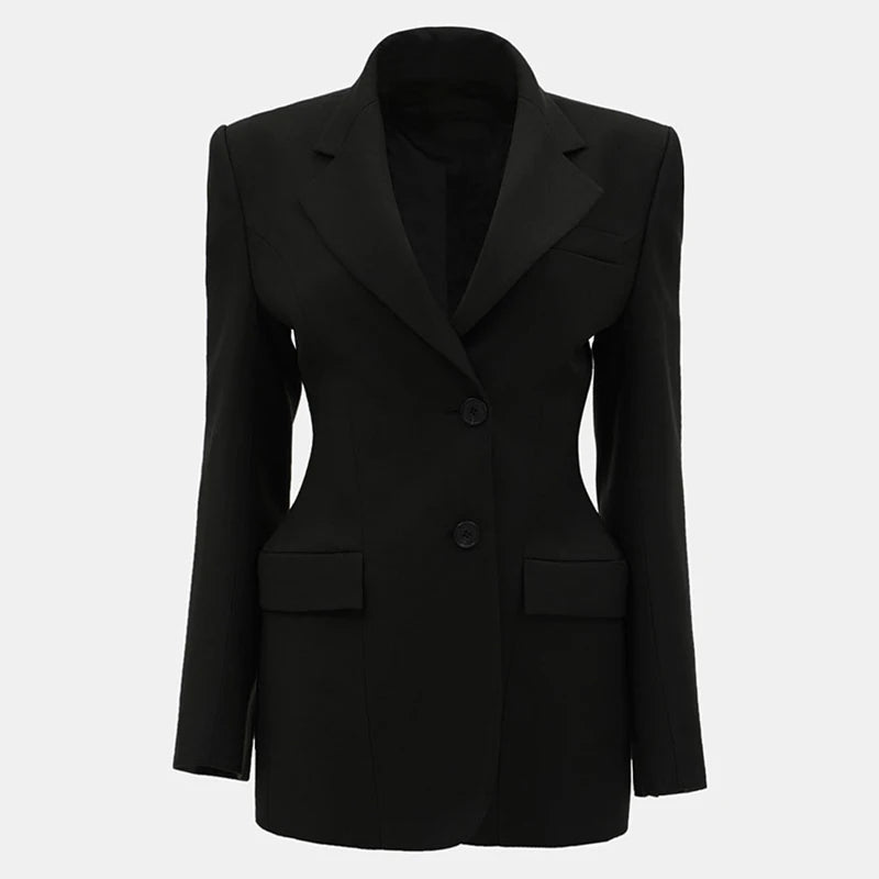Elegant Black Women's Blazer Coat Slim Single Breasted Long Sleeve Lapel Female Coats 2025 Spring Fashion Simple Lady Outwear
