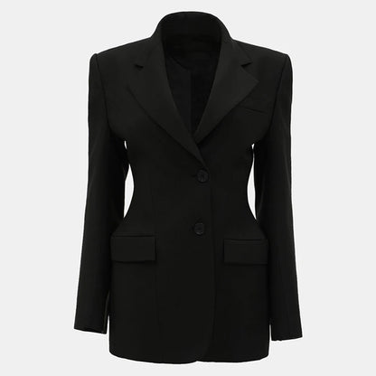 Elegant Black Women's Blazer Coat Slim Single Breasted Long Sleeve Lapel Female Coats 2025 Sping Fashion Terse Lady Outwear