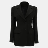 Elegant Black Women's Blazer Coat Slim Single Breasted Long Sleeve Lapel Female Coats 2025 Spring Fashion Simple Lady Outwear