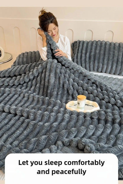 Solid Thickened Wide Striped Flannel Multifunctional Blanket, Can Be Used As Bed Sheet Cover Blanket, Sofa Blanket,nap Blanket