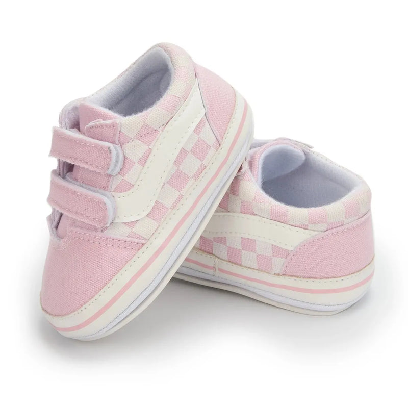 Zapatos Meckior para bebé niño y niña, zapatillas de lona con suela de goma antideslizante y diseño de rayas a cuadros, para primeros pasos, zapatos casuales unisex para bebé.