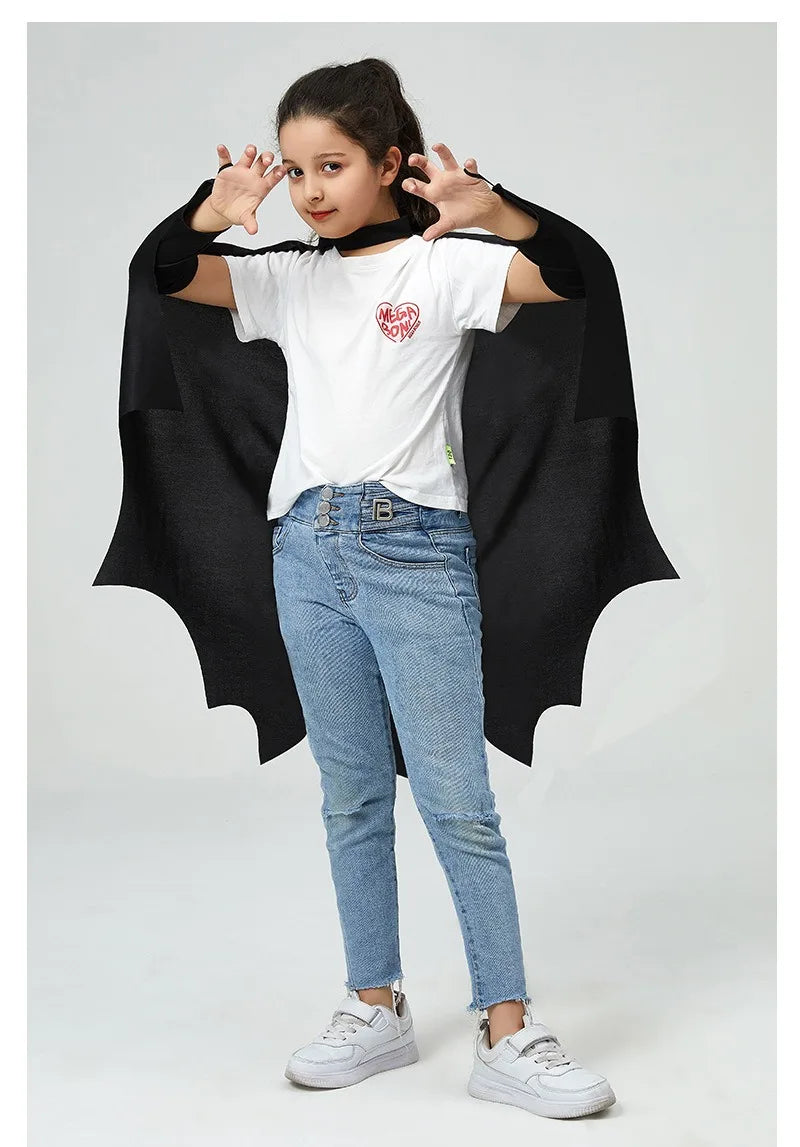 Deluxe Halloween Bat Cape Black Hairpin Mask Cape Costumes Carnival Party Children Unisex Cosplay Decorative Props