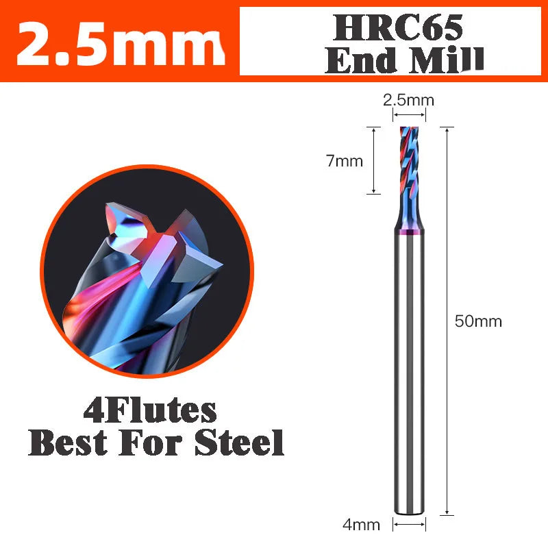 4 Flutes HRC65 Carbide End Mill CNC Cutting tools Alloy Carbide Milling EndMills Tungsten Steel Milling Cutter Square Router Bit