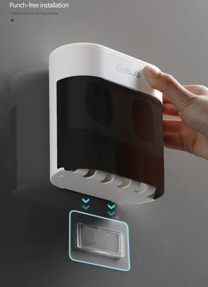 Exprimidor automático de pasta de dientes de pared, dispensador de pasta de dientes, soporte magnético para cepillos de dientes, estante para pasta de dientes, accesorios de baño