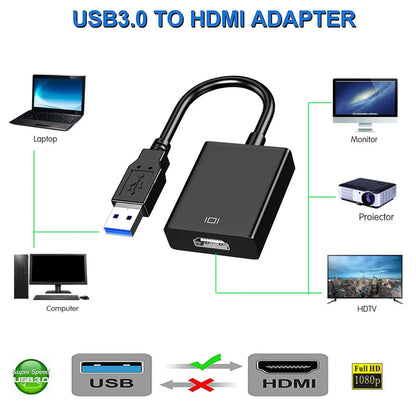Adaptador USB 3,0 a HDMI 1080P, convertidor Compatible con USB 2,0 a HDMI, tarjeta de vídeo externa para PC, portátil, HDTV