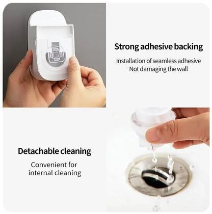 1 dispensador de pasta de dientes, accesorio de baño, exprimidor de pasta de dientes de pared, soporte para cepillo de dientes.