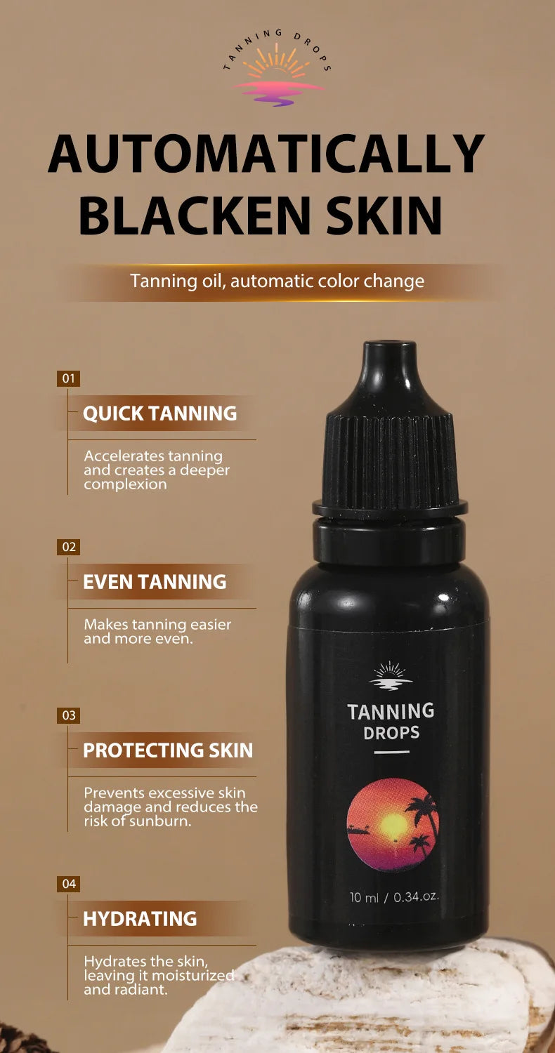10ml Tanning Oil for Outdoor Beach Sunbathing, Body Tanning Essential Oil Drops, Natural Brown Tone, Formaldehyde-Free