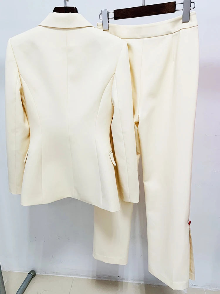 Conjunto de traje de pasarela de diseñador de moda de HIGH STREET 2024 para mujer, elegante blazer con botones de color y pantalones con abertura.