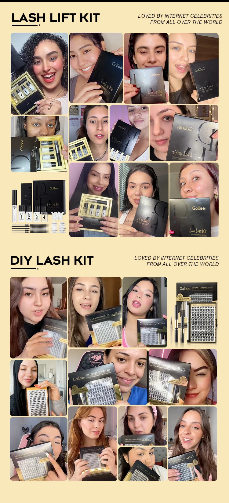 Gollee Eyelash Lifting Perm kit Natural Lashes Enhancer Long Lasting 4-6 weeks Black Lash Brow Tinting Perm Professional Makeup