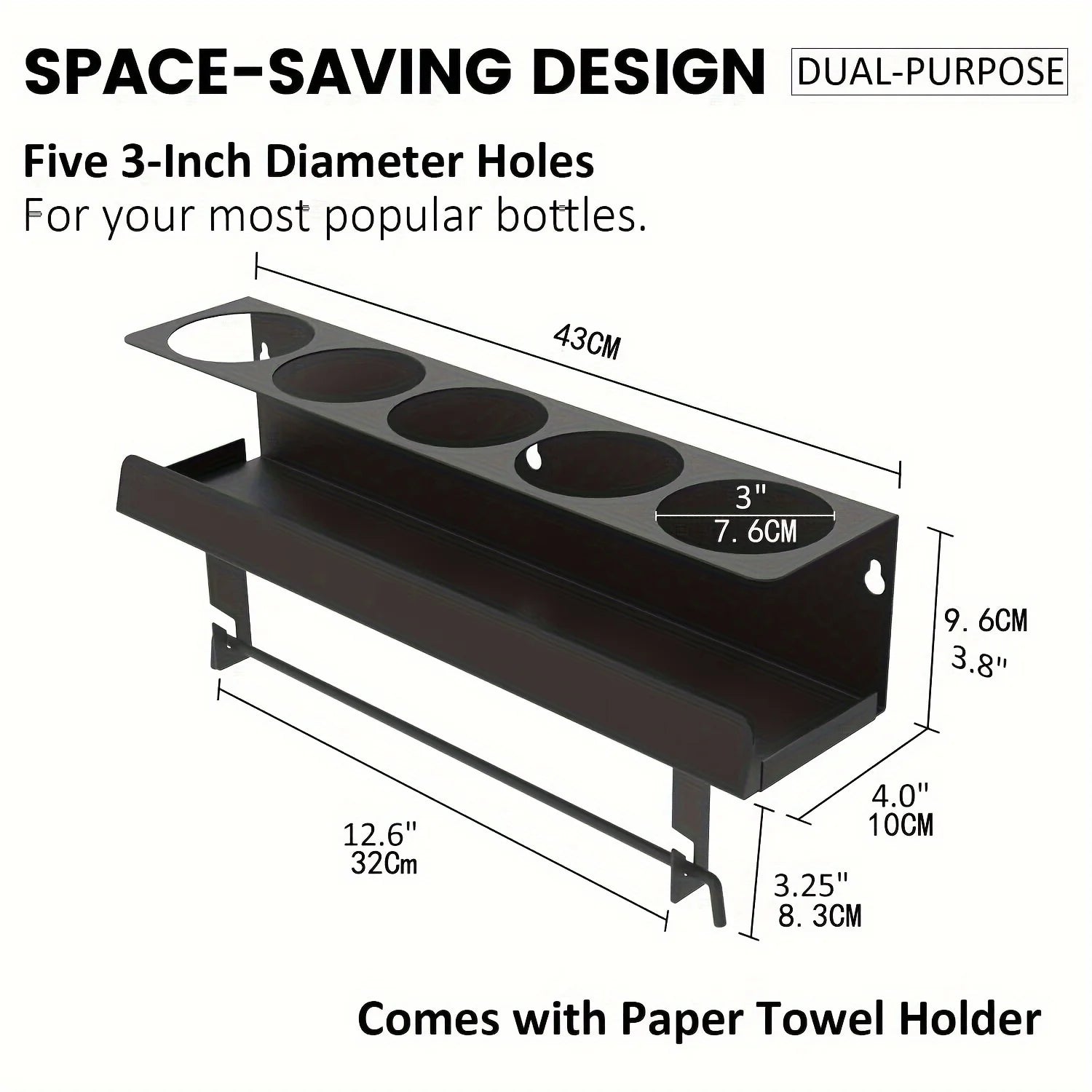 Aerosol Spray Can Holder with Paper Towel Rack - Wall-Mounted 5 Can Organizer for Garage, Workshop, Kitchen & Home Storage