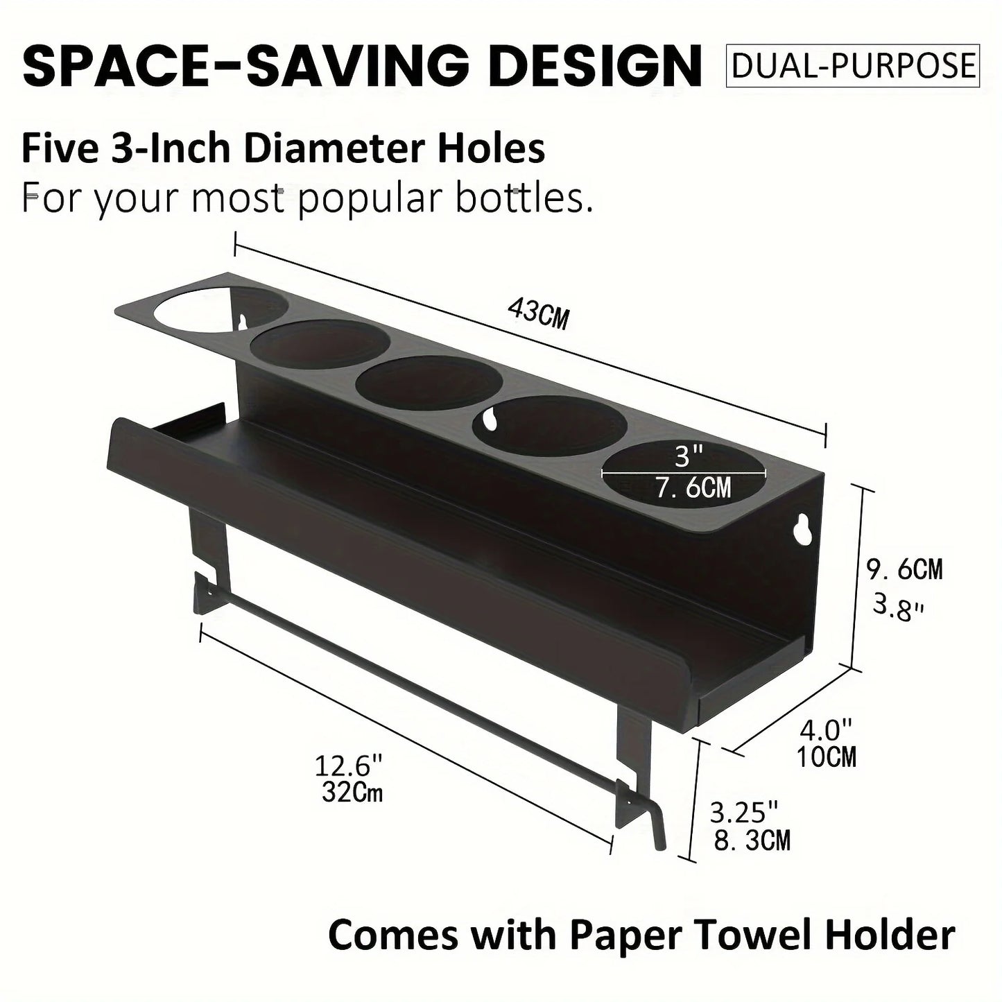 Aerosol Spray Can Holder with Paper Towel Rack - Wall-Mounted 5 Can Organizer for Garage, Workshop, Kitchen & Home Storage