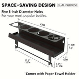 Aerosol Spray Can Holder with Paper Towel Rack - Wall-Mounted 5 Can Organizer for Garage, Workshop, Kitchen & Home Storage
