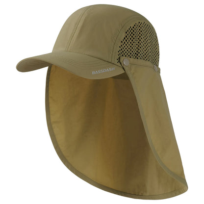 BASSDASH UPF 50+ Foldable Fishing Hat Baseball Cap with Removable Neck Flap Portable for Men Women Golf Hiking