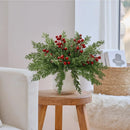 15pcs Artificial Pine Branches with Red Berry Stems Faux Christmas Greenery Pine Cypress DIY Craft Garland Home Christmas Decor
