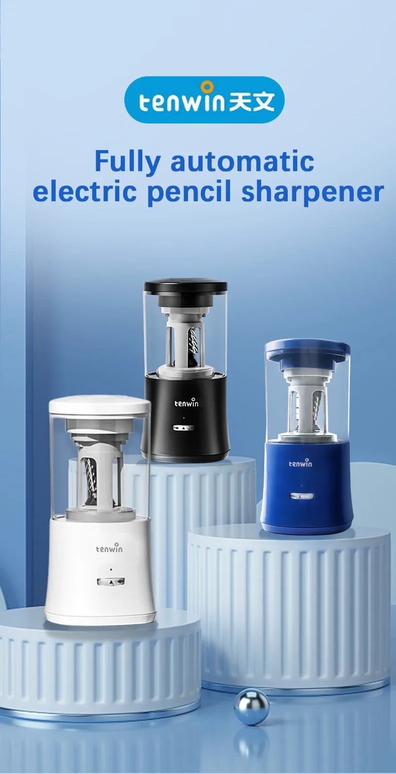 Tenwin Automatic Pencil Sharpener Electric Pencil Sharpener for Kids Rechargeable Rotary plug in USB Pencil Sharpener Stationery