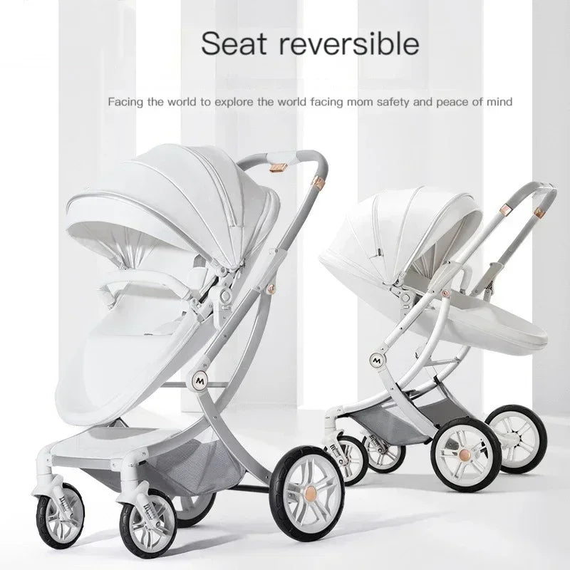 Cochecito de bebé 3 en 1, de lujo, con asiento para el coche, de piel sintética, con diseño de cáscara de huevo y paisaje alto.