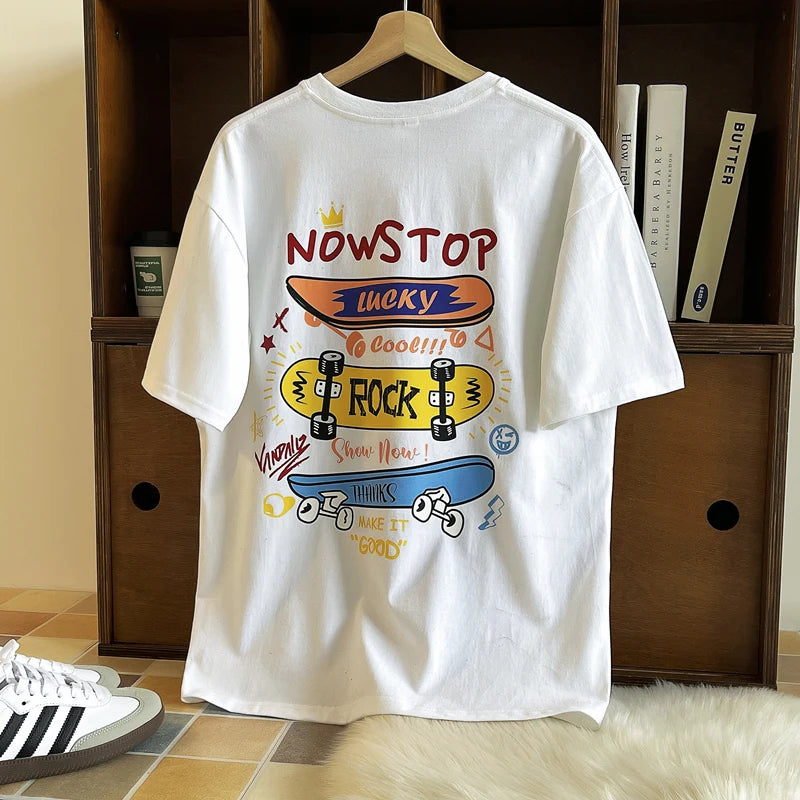 2024 New Boys 100% Cotton Older Children's T-Shirt Summer Short Sleeve Fashion Casual Children's Trendy Top Boys Street T-Shirt