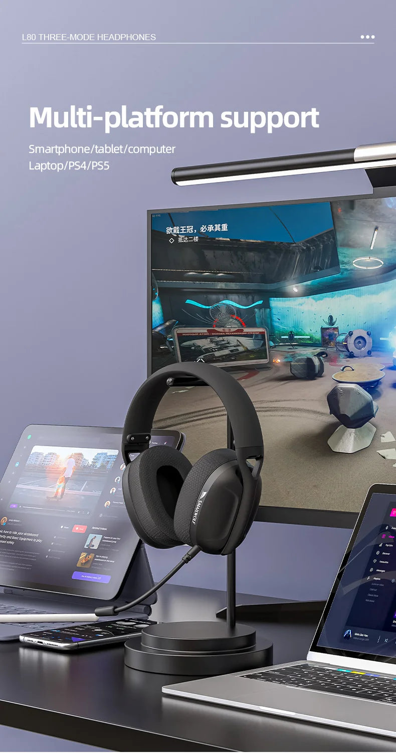 SmailWolf-L80 Bluetooth wireless three-mode headphones headset lightweight headset 2.4G gaming headsets sports bass
