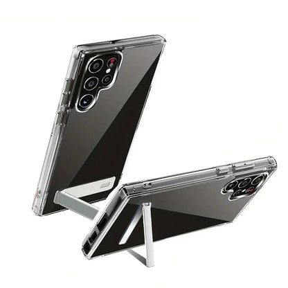 Clear Mobile Phone Case for Samsung Galaxy S25 S23 22 Ultra FE Plus with Metal Kickstand Transparent Stand Cases Slim Back Cover