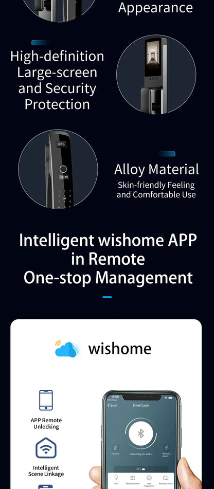 Wishome Biometric Recognition Smart Door Lock remote control Fingerprint Password IC Card APP Wifi Lock Unlock