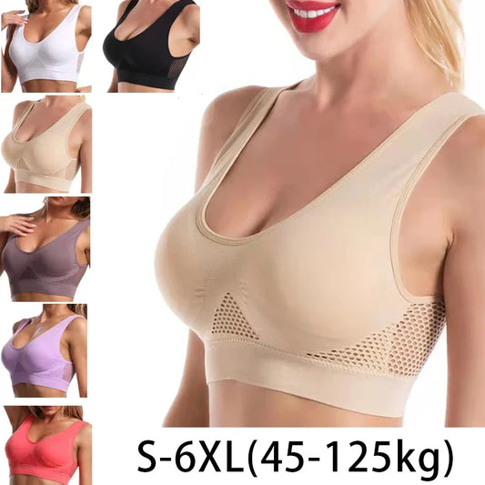 1 Uds. Sujetador deportivo para mujer talla grande sin anillo de acero ropa interior sin costuras almohadilla para el pecho extraíble Running Sport Hollow Mesh chaleco sujetadores