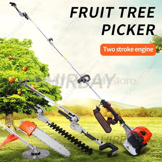 Cortadora de césped, cortasetos de ramas altas, desbrozadora de gasolina, motosierra, recolector de frutas, tijeras de ramas altas, herramientas multiusos para jardín.