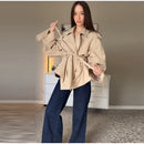 Casual Office Women's Bomber Jacket Chic Lace Up Lapel Collar Full Sleeve Female Coat Spring New Office Lady Outerwear Commuting