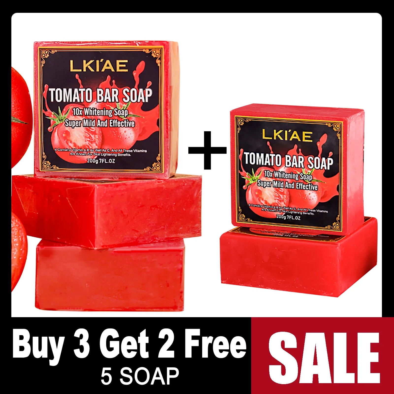 LKIAE Brand Tomato Fruit Scented Handmade Natural Bar Soap, For Face, Body, Whitening, Oil Control, Brightens, Shrinks Pores, 200g