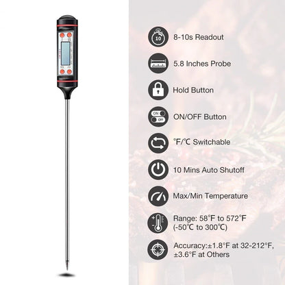 Termómetro digital para carne, cocina, barbacoa, agua, leche, aceite, líquido, horno, sensor de temperatura digital, termopar