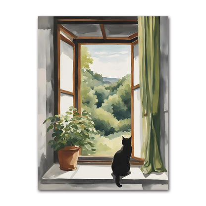 Cute Cats Pop Illustration Prints Canvas Painting Aesthetic Wall Art Pictures Home Room Dec Abstract Black Cat Drawing Poster