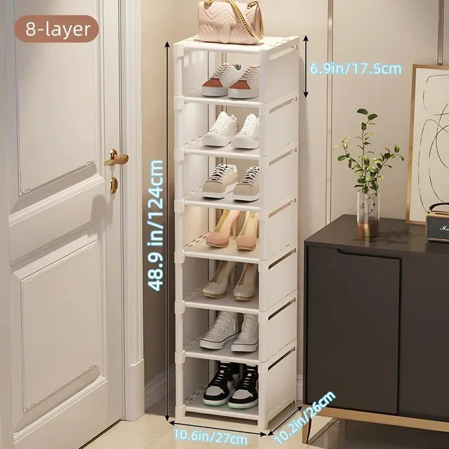 Espaço-economia sapato organizador, armação de metal, sapateira intercalar, T1 prateleira para entrada corredor, sala de estar, tecido, 1pc, 6 camadas, 8 camadas