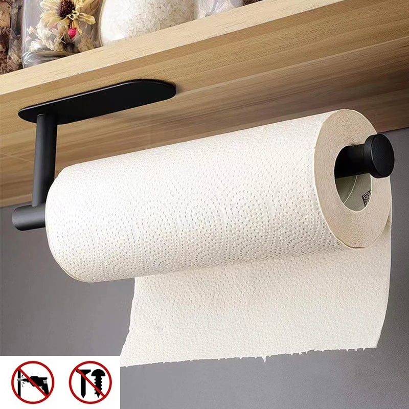 Stainless Steel Paper Towel Holder Self Adhesive Toilet Roll Paper Holder No Punching Kitchen Bathroom Length Storage Rack