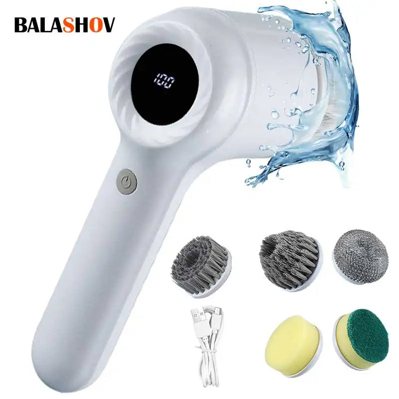 Escova de limpeza rotativa elétrica usb, com 5 cabeças de escova escova de limpeza elétrica, para cozinha, purificador de azulejos de banheira