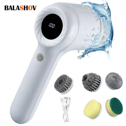 Escova de limpeza rotativa elétrica usb, com 5 cabeças de escova escova de limpeza elétrica, para cozinha, purificador de azulejos de banheira