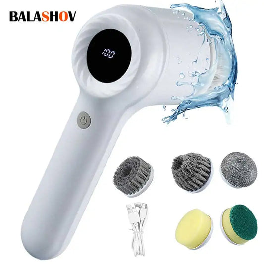 Escova de limpeza rotativa elétrica usb, com 5 cabeças de escova escova de limpeza elétrica, para cozinha, purificador de azulejos de banheira