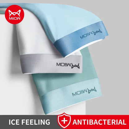 MiiOW 3Pcs Lot Men Boxer Shorts Graphene Antibacterial Ice Silk Underwear Man Boxershorts Seamless Breathable Male Panties L-5XL