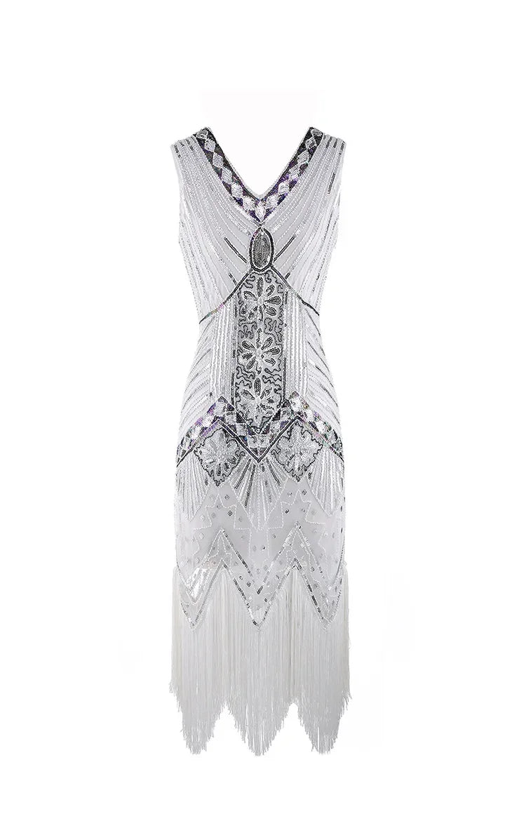 Mandylandy Women Vintage Dress Retro 1920s Great Gatsby Dress Sequin Flapper Sleeveless Dancing Party Prom Tassel Hem Dress