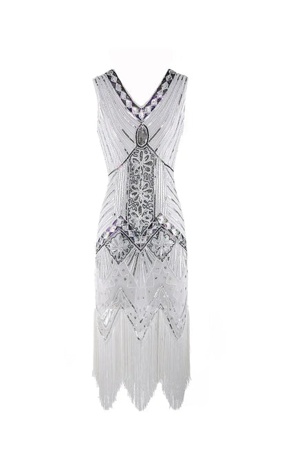 Mandylandy Women Vintage Dress Retro 1920s Great Gatsby Dress Sequin Flapper Sleeveless Dancing Party Prom Tassel Hem Dress