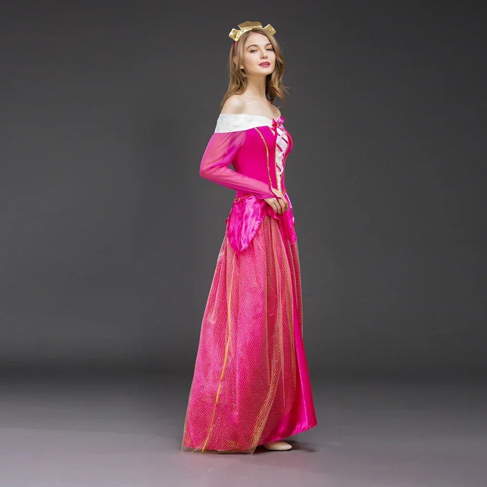 2025 Adult Costume Women Deluxe Pink Sleeping Beauty Princess Aurora Gorgeous costume For Halloween Party Fancy Dress