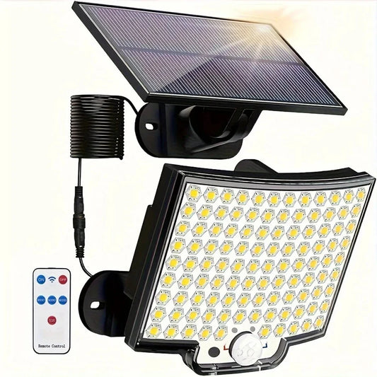 Luz Solar dividida 106LED para exteriores, impermeable, con Sensor de movimiento, reflector, Control remoto, 3 modos para Patio, garaje, Patio trasero