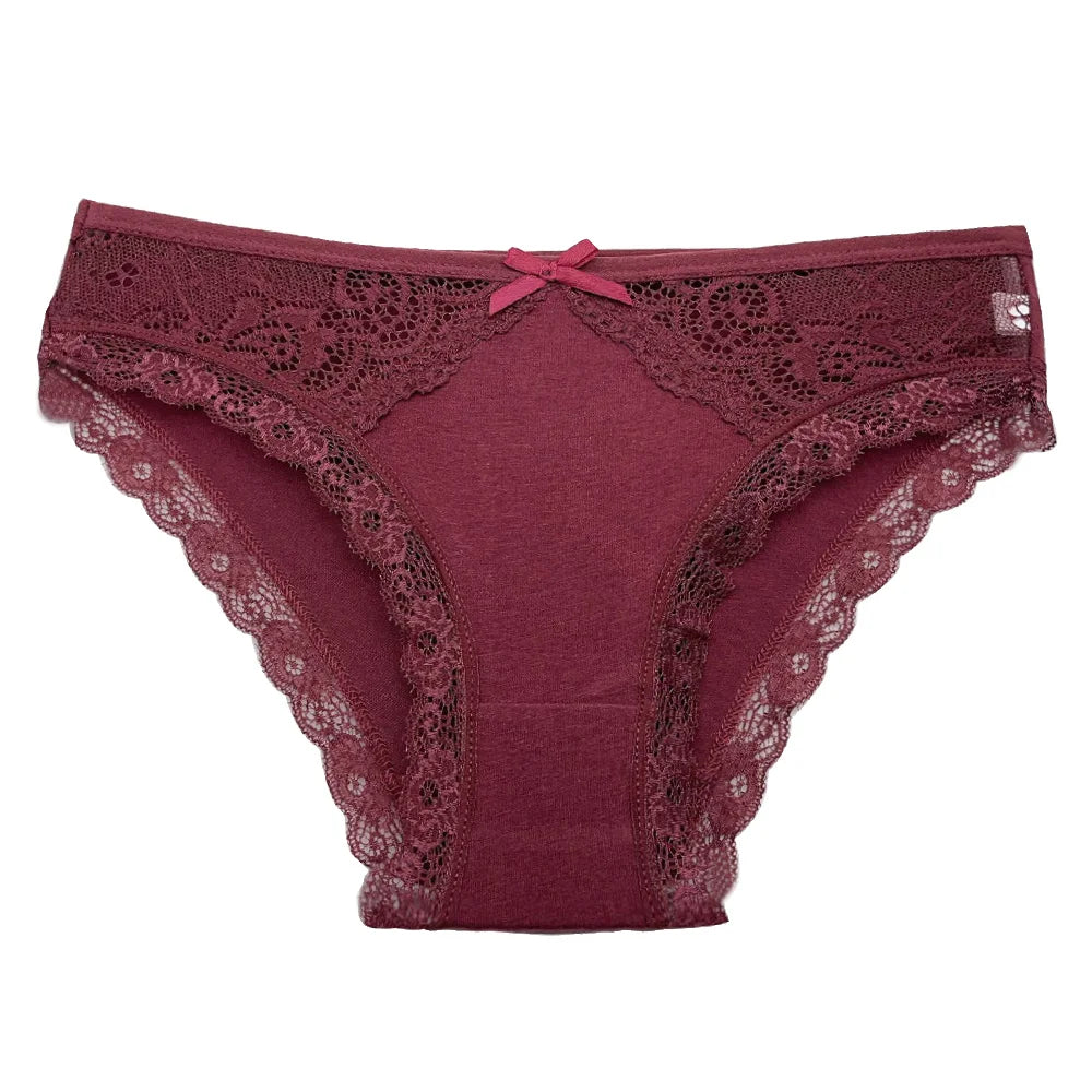 Conjunto de 5 bragas de encaje sexys de tiro bajo para mujer, lencería de algodón, novedad