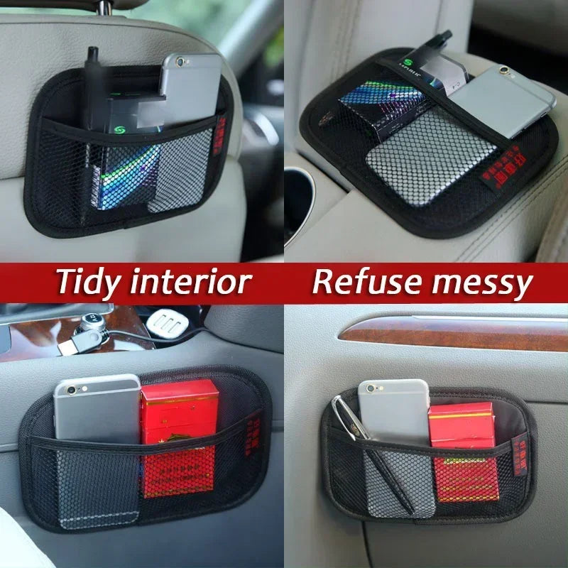 Car Leather Mesh Bag Oxford Fabric Storage Net Bags Car Interior Organizer Phones Coins Keys Storage Auto Stowing Tidying Tools