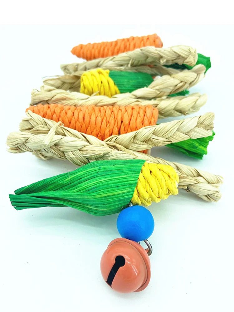 Small pet chewing toy hamster rabbit hand woven carrot corn vine ball toy birdcage hanging accessories