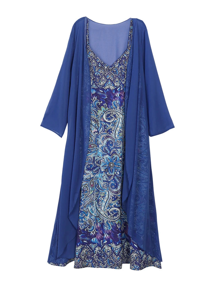 Conjunto feminino plus size temperamento elegante conjunto 2 peças vestidos cardigan solto melhor para primavera e verão