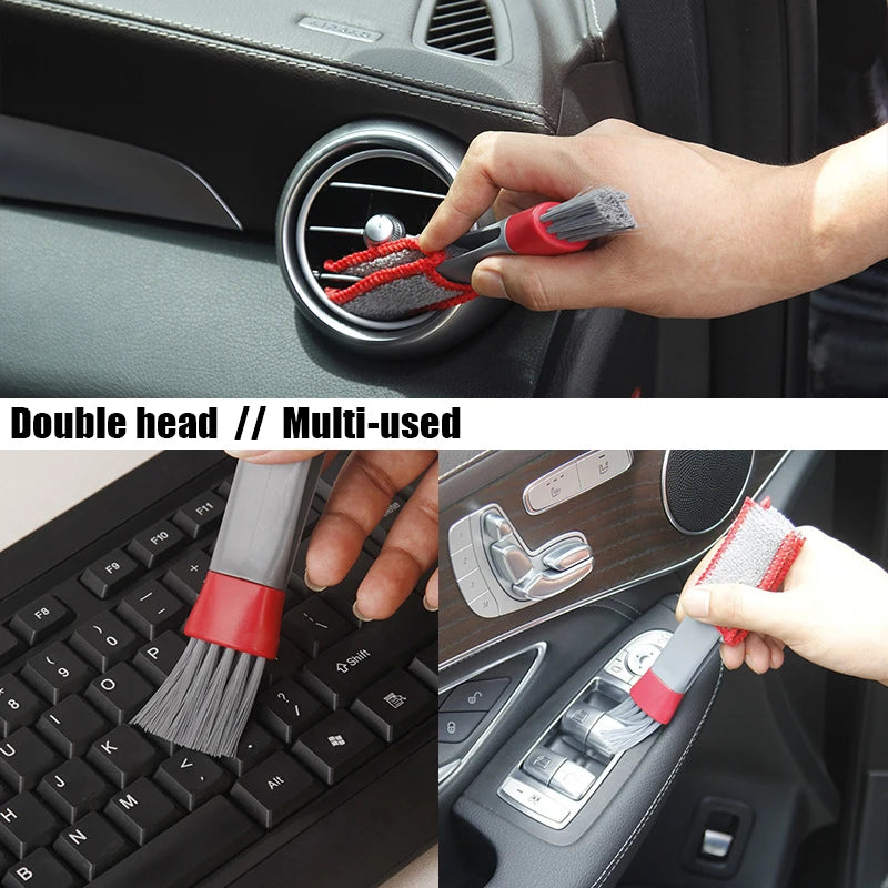 Car Wash Double Head Brushes, Limpeza de ventilação, Condicionador, Grelha, Espanador, Limpe, Auto Detalhamento Cleaner, Ferramentas de limpeza Interior do carro