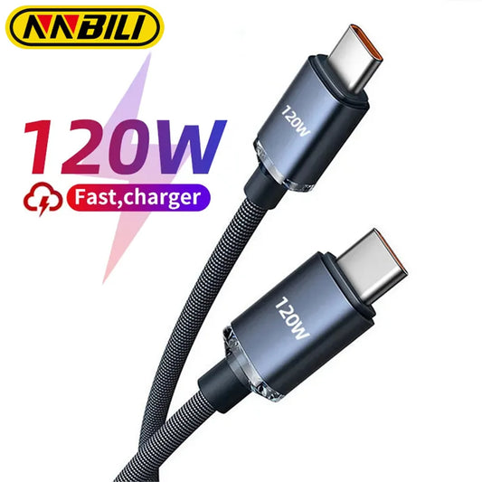 Cable NNBILI tipo C a tipo C de 120 W y 7 A para iPhone 15, Xiaomi y OnePlus, carga rápida, cable USB C, cargador de datos rápido